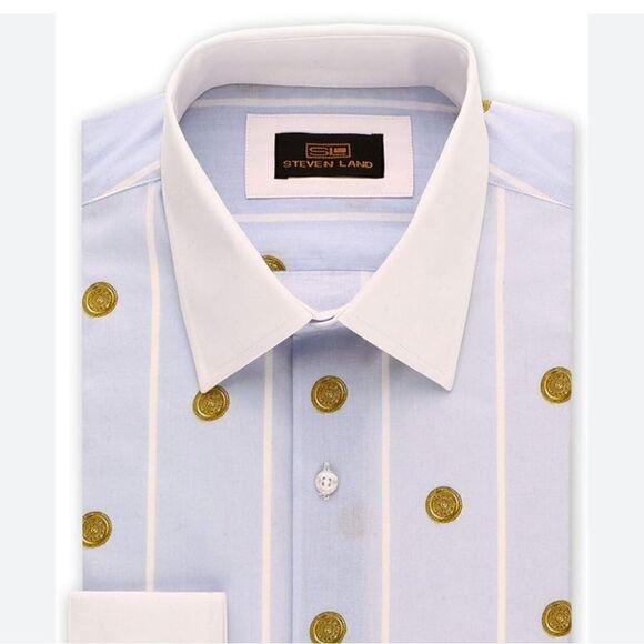 MEN'S STEVEN LAND GREEK MEDALLION LIGHT BLUE DRESS SHIRT. DS 2033. - Picture 3 of 4